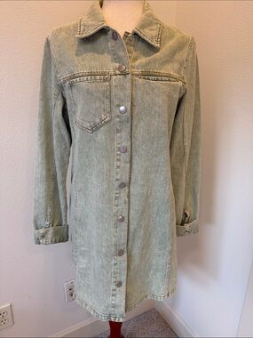 Longline Green Denim Trench Jacket - Women's Jean Coat
